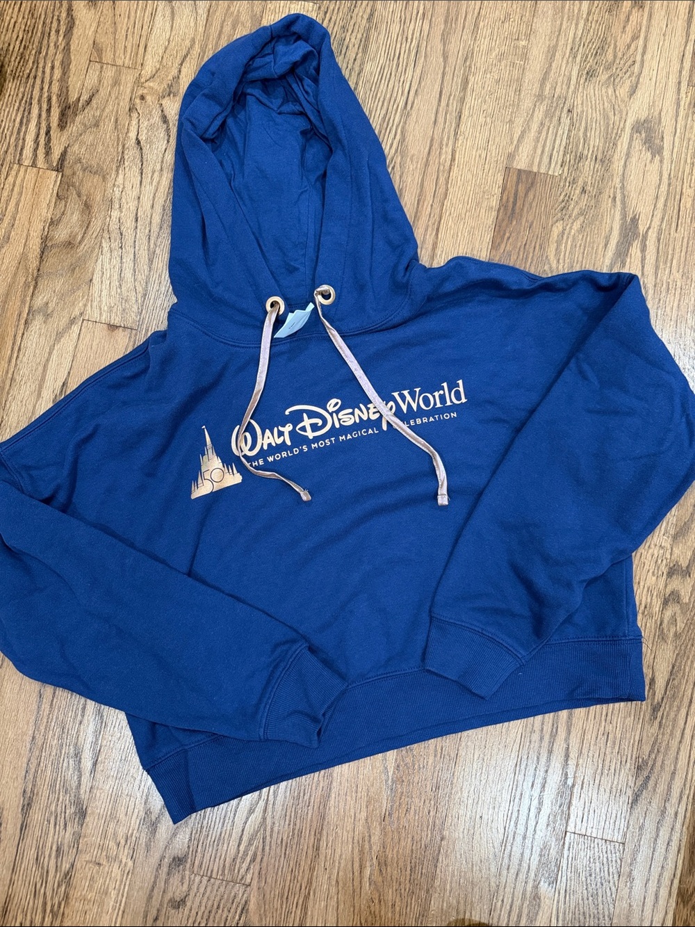 Disney Blue Zip-Up Hoodie with White Logo and Gold Accent 50th Anniversary NWOT
